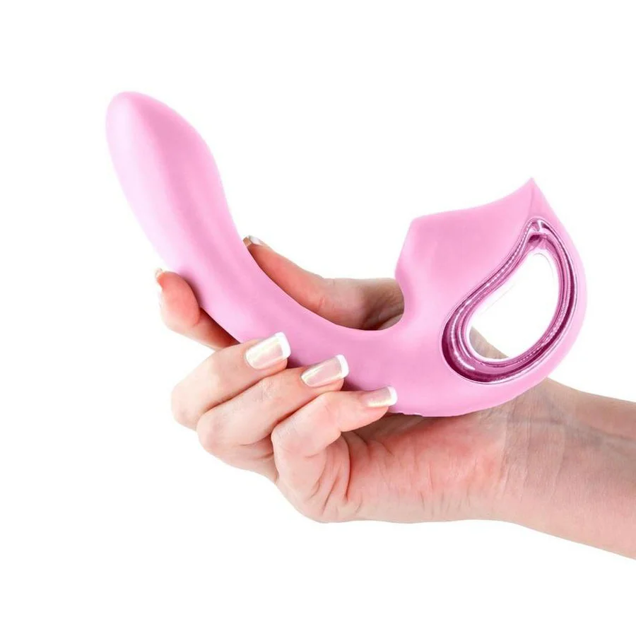 Seduction Kaia Rechargeable Silicone Dual Vibrator with Air Pulse Clitoral Stimulator - Pink